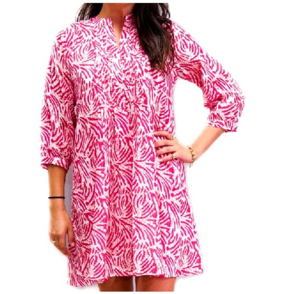 NWT Pink Jungle Print Pin Tuck Dress La Plage Maye Dress -  Pink